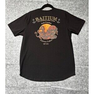 Baitium Mens XL Black Octopus Graphic Fishing T-Shirt Short Sleeve Stretch